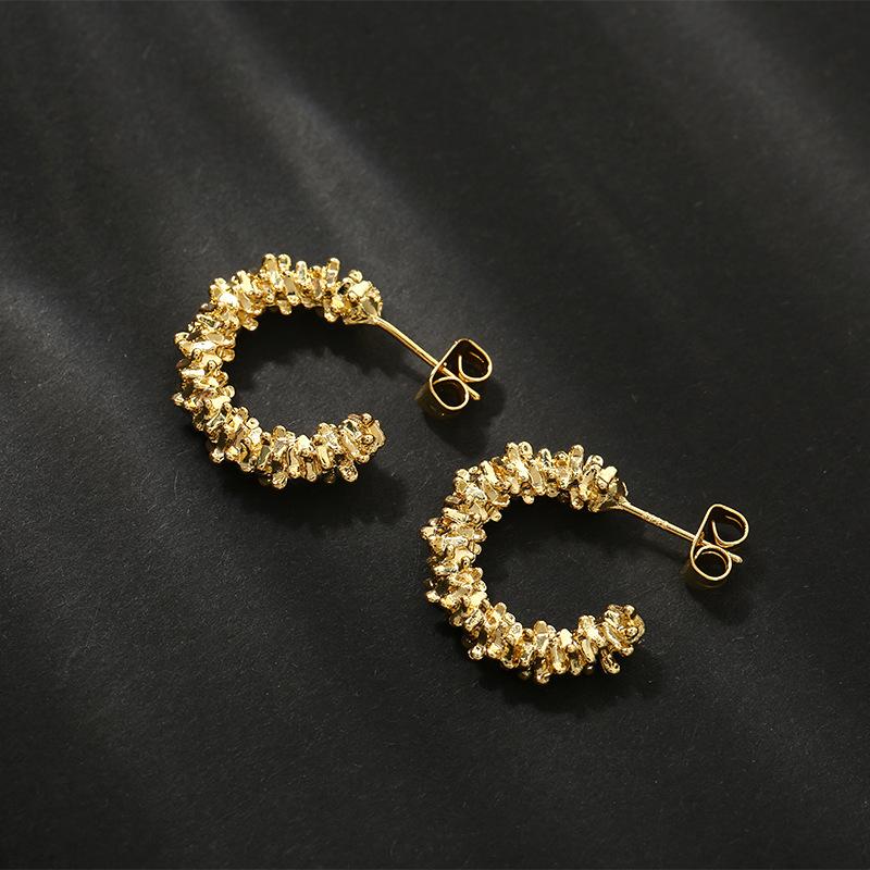 Geometry Irregular Smooth Metal Ear Buckle Earrings for Women Girls Vintage Fashion Gold Color Oval Earrings Punk Zircon Set