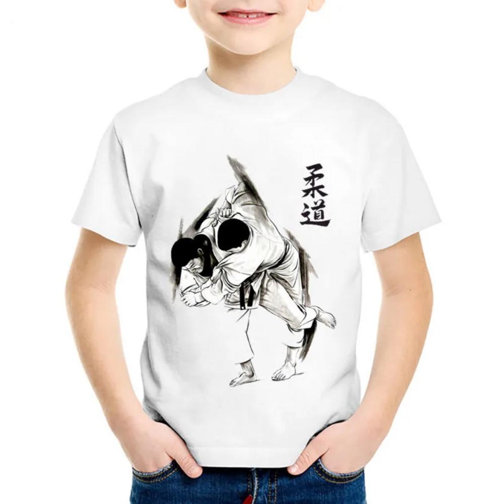 Abbigliamento Bambini T-shirt Ragazzo Manica Corta Top T-shirt Bambina Stampa Judo Casual Girocollo Moda Bambini Abbigliamento Estivo Vestiti Ragazzo
