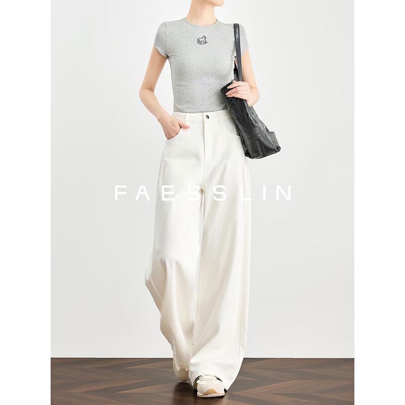 

FAESSLIN Women s High-Waist Acetate Denim Wide-Leg Pants M