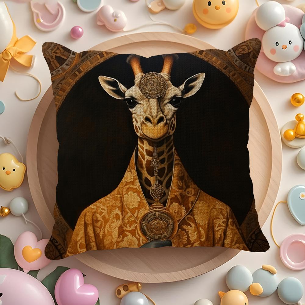 Retro Dressed Up Giraffe Pillow Case Pattern Printed Pillowcase For Living Room Sofa Cushion Cover Bedroom Decor