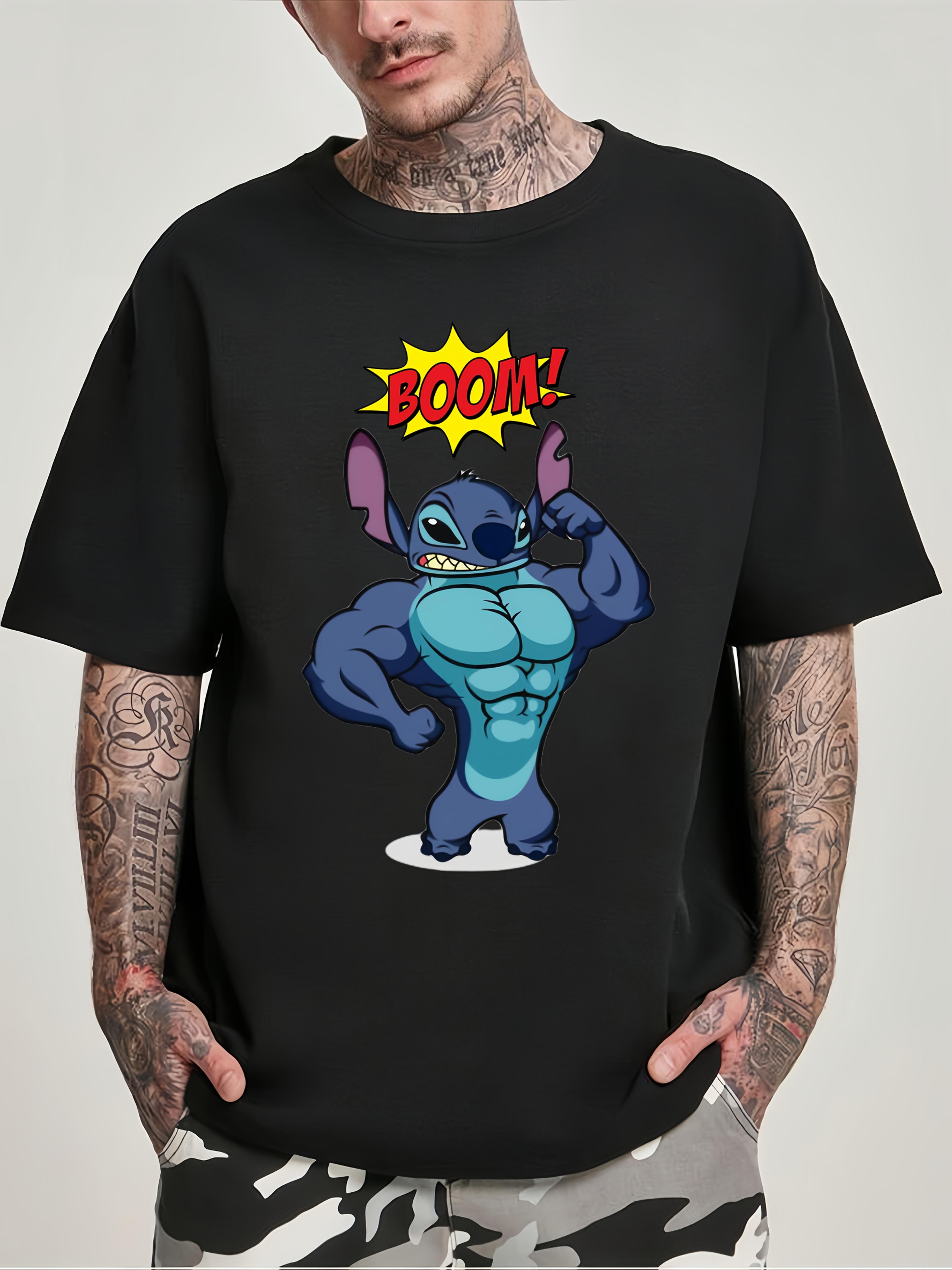 Casual Black T-shirt with Stitch Graphic -  BOOM!  Design L