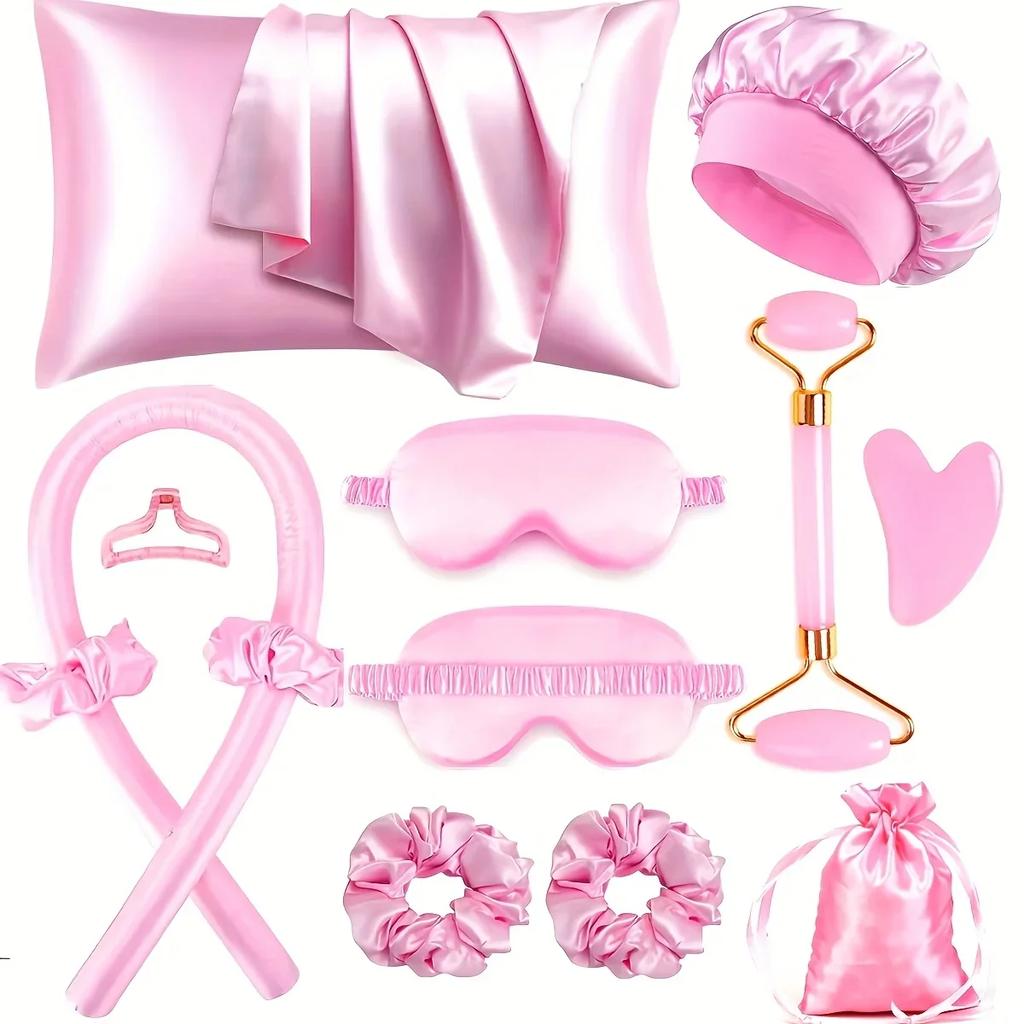4/6/13PCS Styling Kit -Heatless Silk Curler with Sleeping Mask and Shower Cap for Women and Girls Beauty Kit for Travel and Home