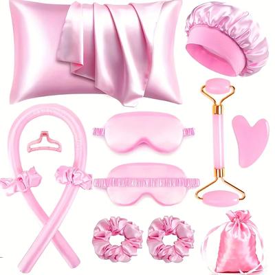 4/6/13-teiliges Styling-Set - Hitzefreier Seiden-Lockenwickler mit Schlafmaske und Duschhaube für Frauen und Mädchen Beauty-Set für Reisen und Zuhause