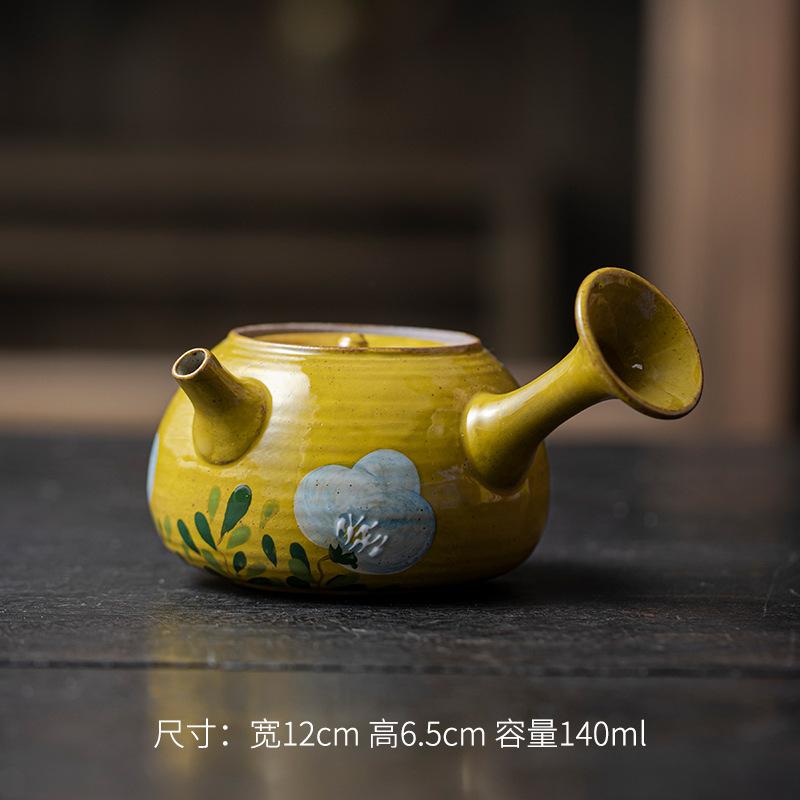 Underglaze Color Camellia Tea Pot Japanese Style Side Handle Teapot Retro Pot Tea Maker Kettle Chinese Tea Set Craft 110/140ml