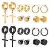 1/12 Pairs Magnetic Ear Clip Set Men and Women Stainless Steel Ring Cross Non-Perforated Fake Gauge Huggie Hoop Earrings Set