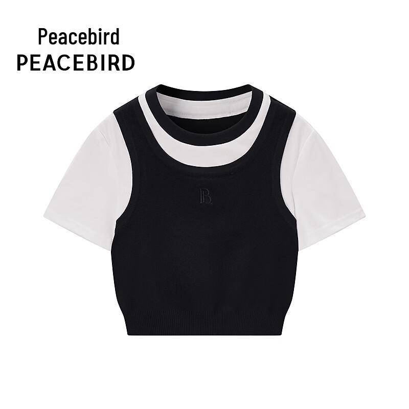 PEACEBIRD Women s Faux Two-Piece Knit T-Shirt S