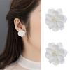Bohemian Jewelry Women Girl Camellia Simulated Pearl Big White Flower Stud Earrings