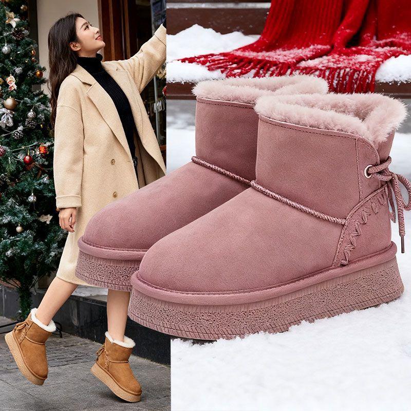 New Women's Snow Boots with Added Fleece and Thickened Cotton Shoes, Thick-soled Shoes, and Short-top Cotton Boots