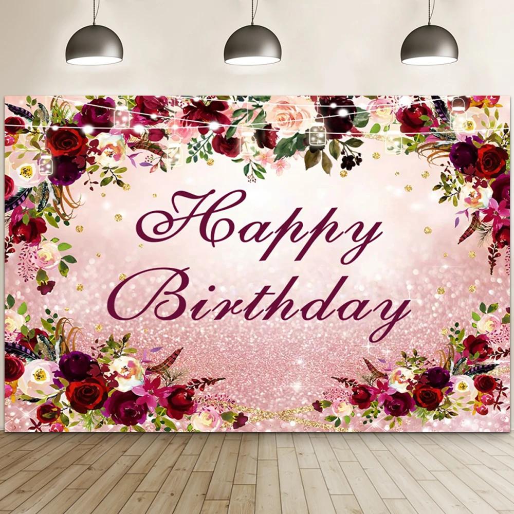 Happy Birthday Banner Backdrop Shiny Diamonds 18th Birthday Decoration Canvas 30th Party Photography Background