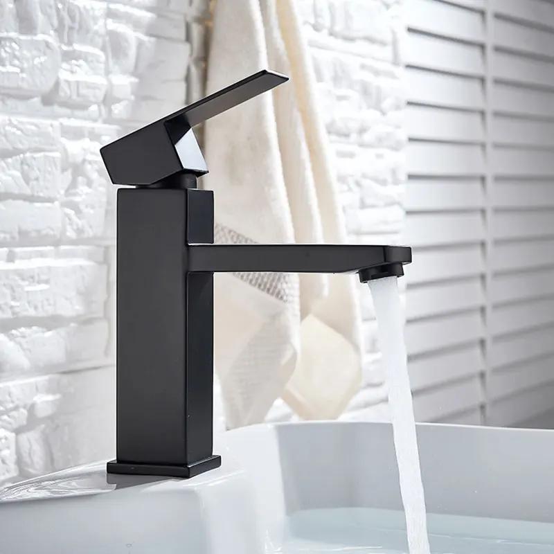 Brushed Gold Square Basin Faucet Bathroom Deck Mounted Washbasin Mixer Tap Single Handle Hot Cold Mixer Tap