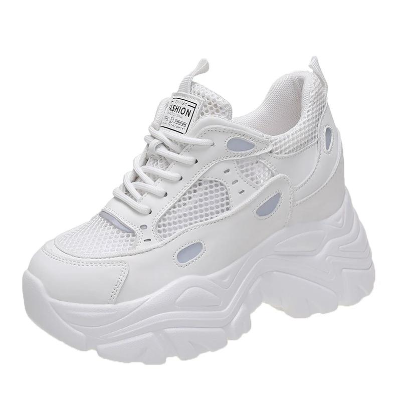 High Platform Women Sneakers Spring Stylish Thick Sole Casual Shoes 9CM Breathable Mesh Walking Shoes Woman Zapatos Mujer
