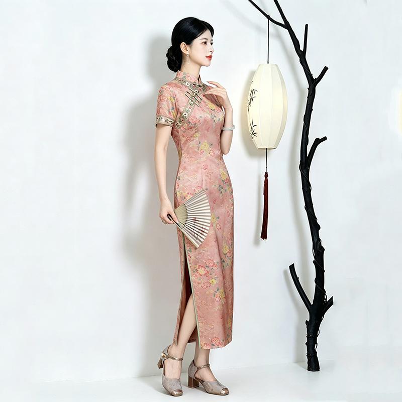 Short-sleeved mother, national style, new Chinese style, daily Suzhou long cheongsam, improved young 1011 new women's high sense