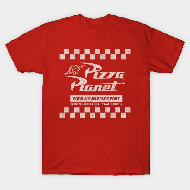 Men Black Print T-shirt Pizza Planet Worn No-Cut Transfer Paper Print Cotton Tshirt L