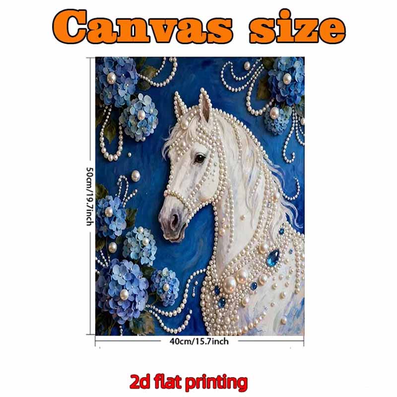 Perlweißes Pferd und Schmetterling DIY Diamantmalerei Kits 15,7x19,6 Zoll Edelstein-Kunst Diamantmalerei Kits Ohne Rahmen für Erwachsene Geschenkidee Hauswanddekoration