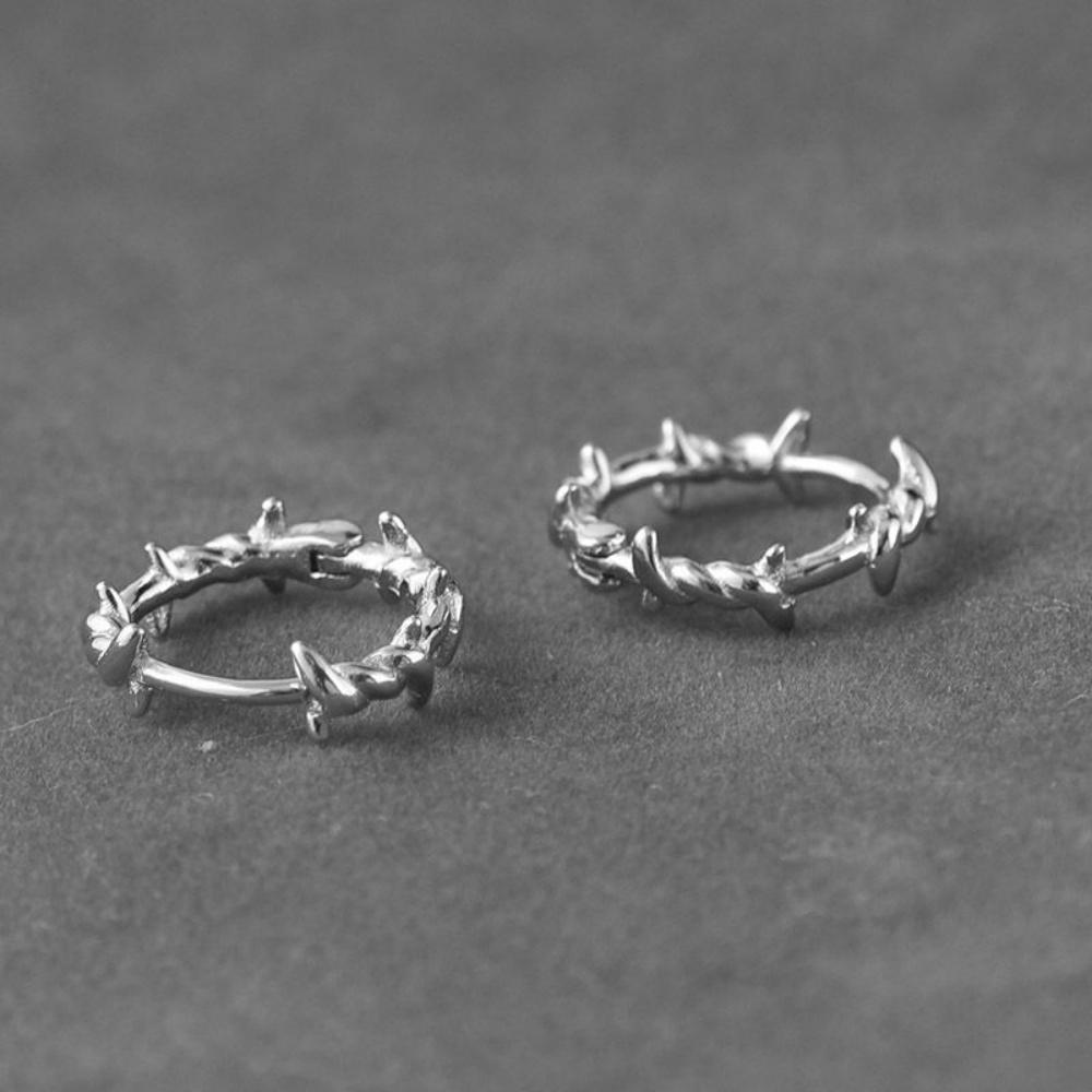 New Punk Silver Color Thorns Hoops Earrings For Men Irregular Unisex Piercing Hoop Earring Simple Circle Drop Earrings Jewelry