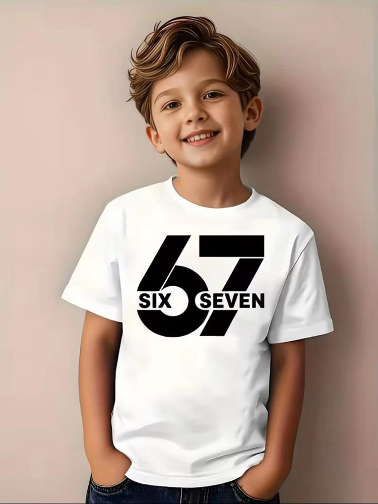 Boys Holographic Drip 67 Print Short Sleeve TShirt Soft Breathable Cotton Perfect for Casual Outings Streetweardf0009