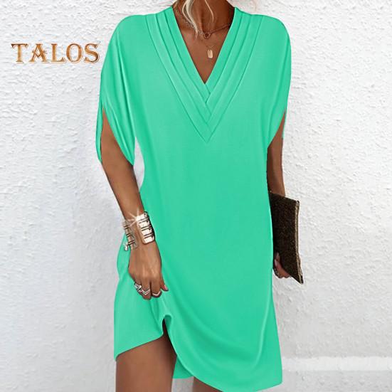 Dámské šaty s výstřihem do V plisovaný rukáv napůl netopýří Jednobarevné Volné Měkké Prodyšné Dojíždění nad kolena Mini