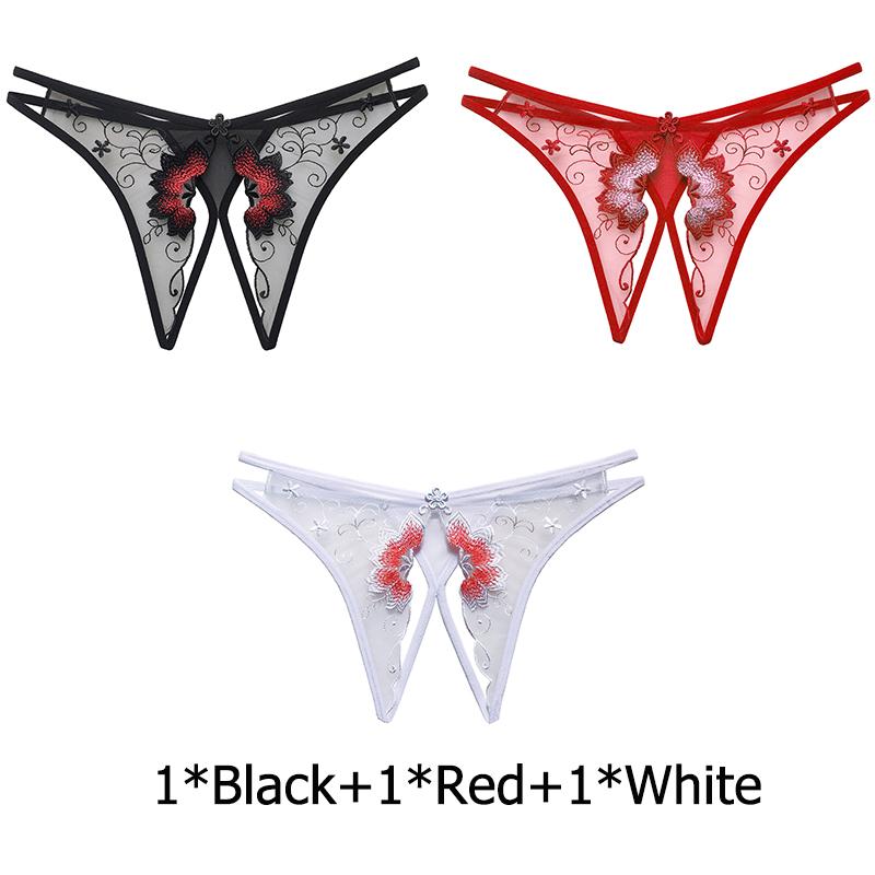 Bragas transparentes para mujer, ropa interior de encaje, tangas con entrepierna abierta, lencería Sexy, bragas eróticas, Tanga caliente con lazo bonito