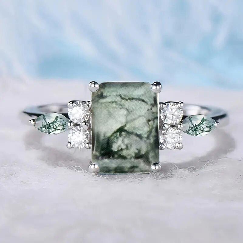 

Huitan Vintage Green Ring for Women Retro Party Zircon Bright Cubic Zirconia Zircon Daily Wearable Accessories for Female 6