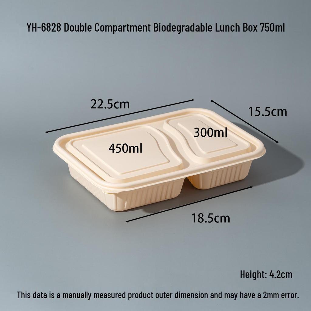 Contenitore Monouso Biodegradabile in Amido di Mais Ecologico per Asporto con Scomparti Multipli