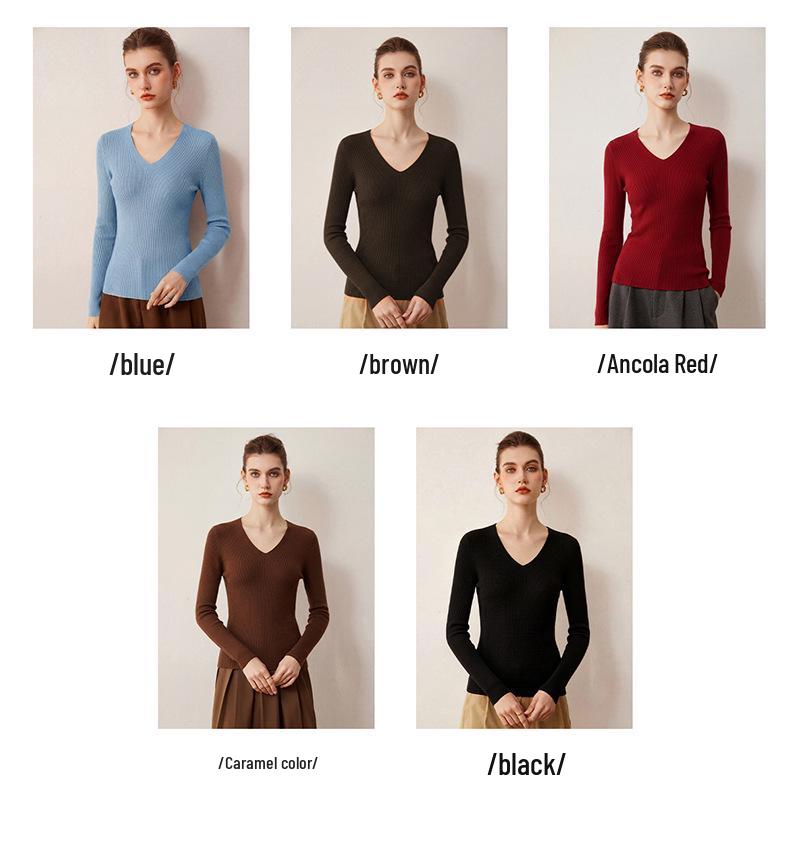 2026 Lekasha Women's V-neck Striped Slimming Wool Knit Pullover Top - New Arrival for Autumn/Winter
