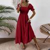 Women S Square Neck Puff Sleeve Maxi Dress Smocked Bodice Tiered Skirt with Pockets for Casual Wear