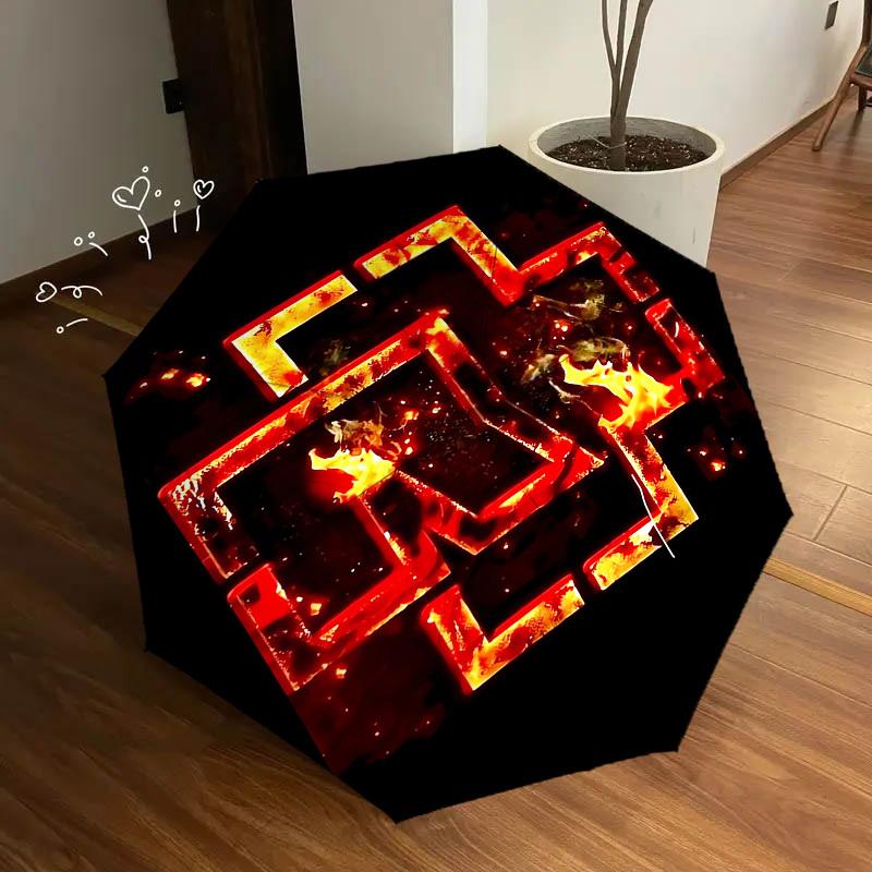 1 Stück Flammenkreuz Rammstein-Thema Hochwertiger Regenschirm, Automatisches Öffnen und Schließen, Multifunktionaler Regenschirm G0811012