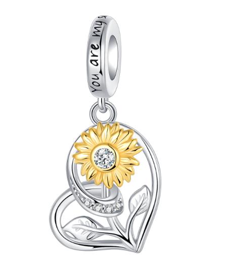 New Golden Sunflower Copper Charms Lucky Stars Beads Fit Bracelets & Necklaces Sun Moon Diamond Pendant Jewelry Diy