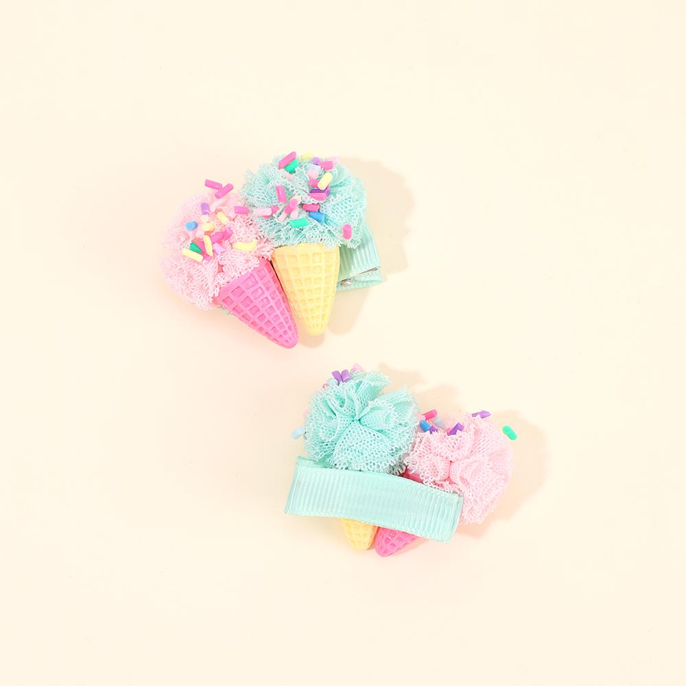 2 szt. Klipsy do włosów w kształcie rożka lodowego Słodkie różowe spinki do włosów z imitacją lodów dla niemowląt, dzieci, urocza ozdoba głowy, akcesoria do włosów