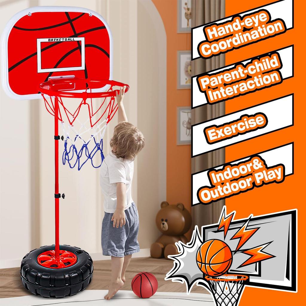 Kugooyi 1-Pack Kids' Basketball Stand, Sports Basketball Backboard Kit with Adjustable, Stable, Detachable Ball for Home Games and Exercises,