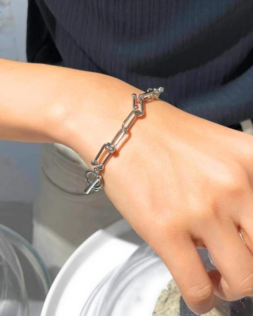 Iris Apricot Bracelet for Men and Women, Stainless Steel Mantle Chain, Silver