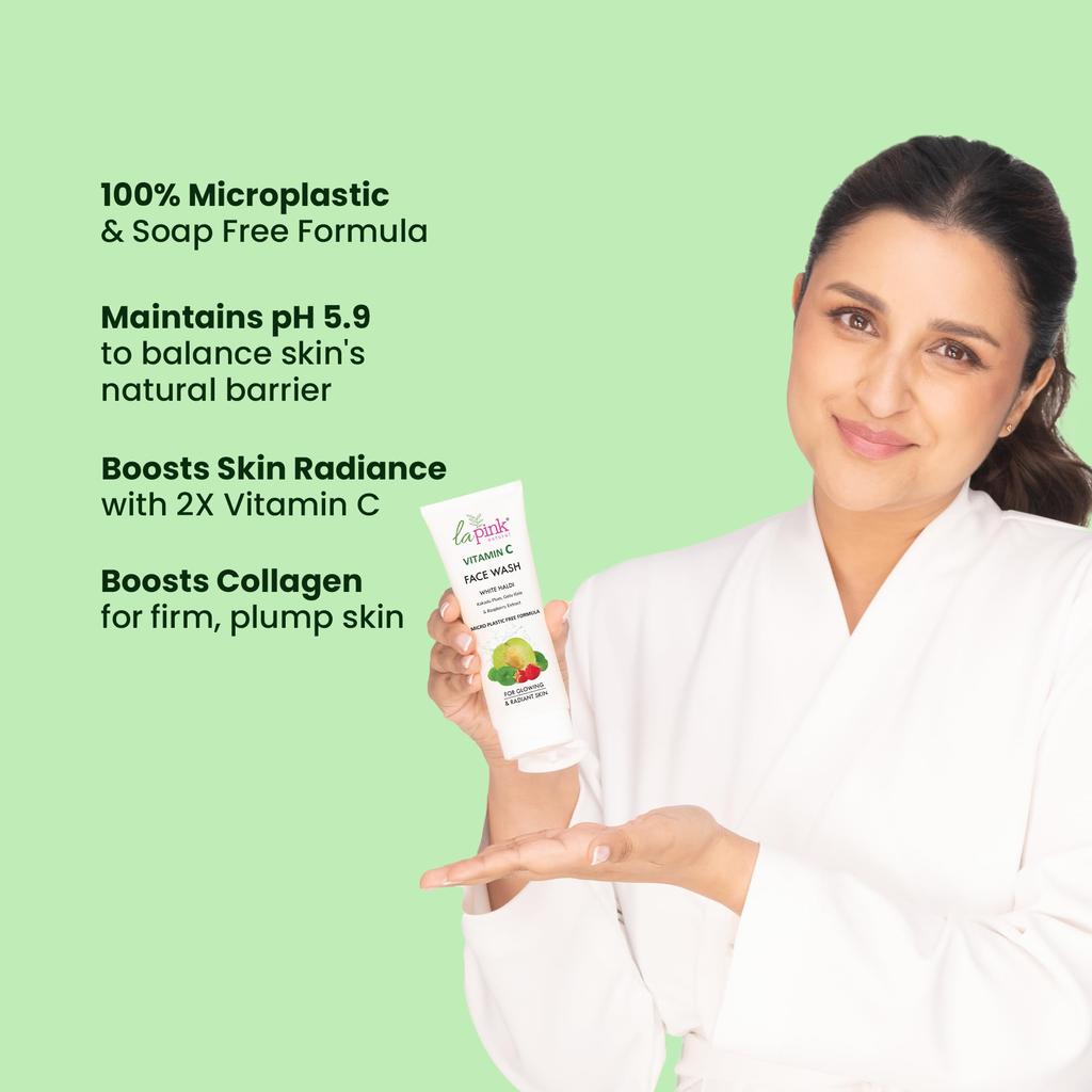 La Pink Vitamin C Face Wash | With White Haldi & Gotu Kola | Brightens & Evens Skin Tone | 100% Microplastic-Free | For Glowing Radiant Skin | 100ml