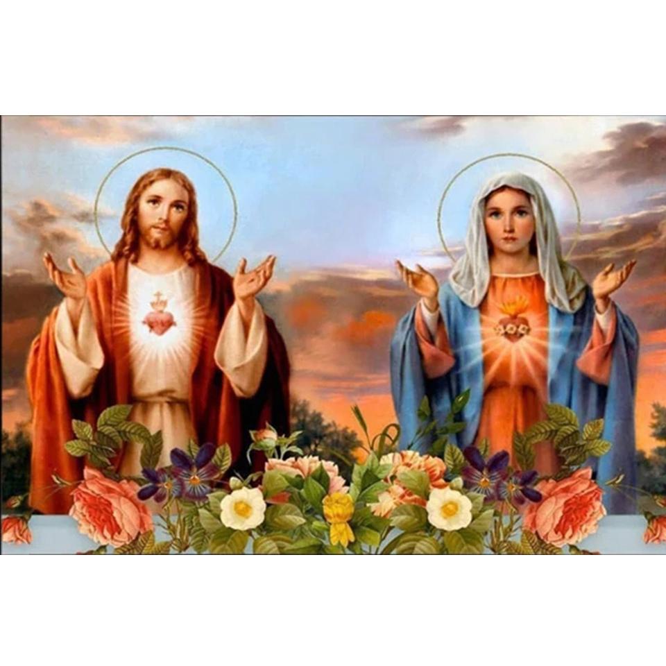 Virgin Mary and Jesus Diamond Painting 5D Diy Cross Embroidery Art Water Diamond Embroidery Religious Wall Decoration