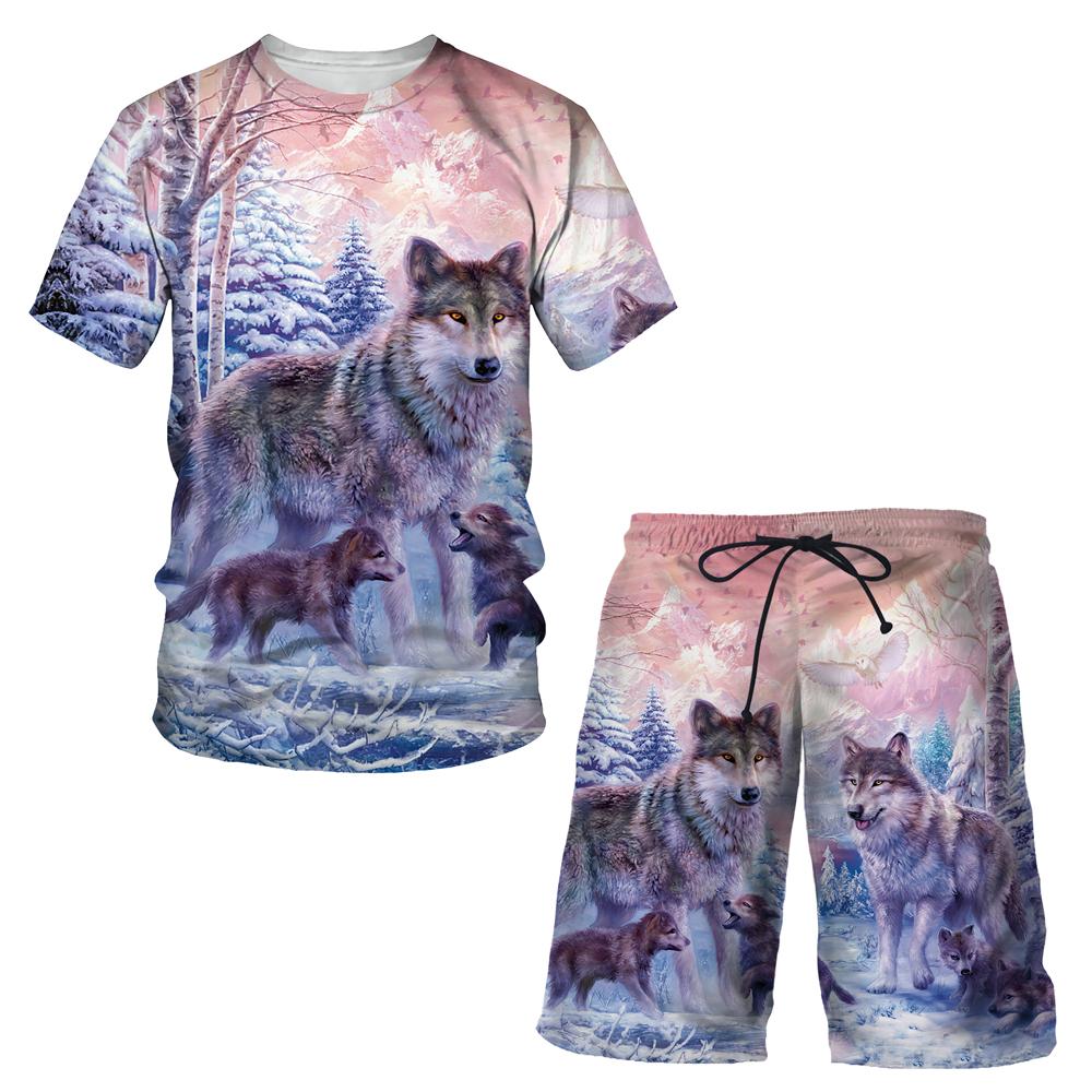 

Унисекс, футболка с 3D принтом «Тигр волк», короткие штаны, комплект из двух предметов, модная летняя одежда
