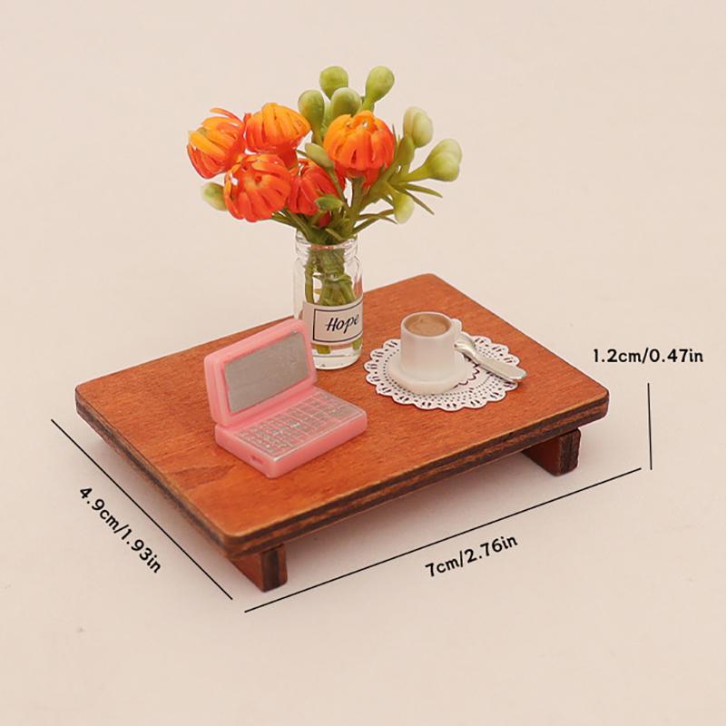 6Pcs Simulation Miniature Computer Low Table Coffee Vase Ornament Dollhouse Accessories Leisure Scene Props