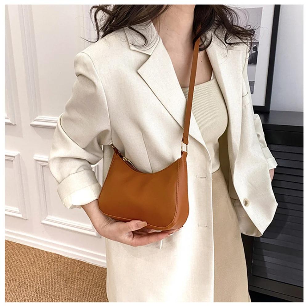Womens fashion solid color portable single shoulder underarm bag crossbody bag high-end daily casual fashionable handbag