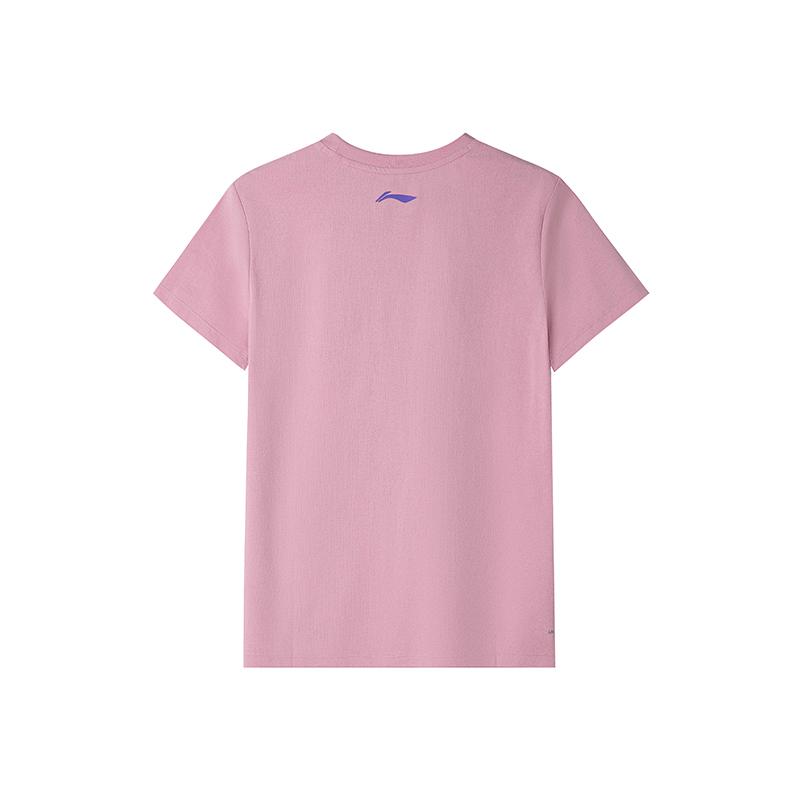 Li-Ning Summer Round Neck Cotton Feel Quick Dry Breathable Versatile Sports Short Sleeve T-Shirt Unisex Tops Pink AHSV613