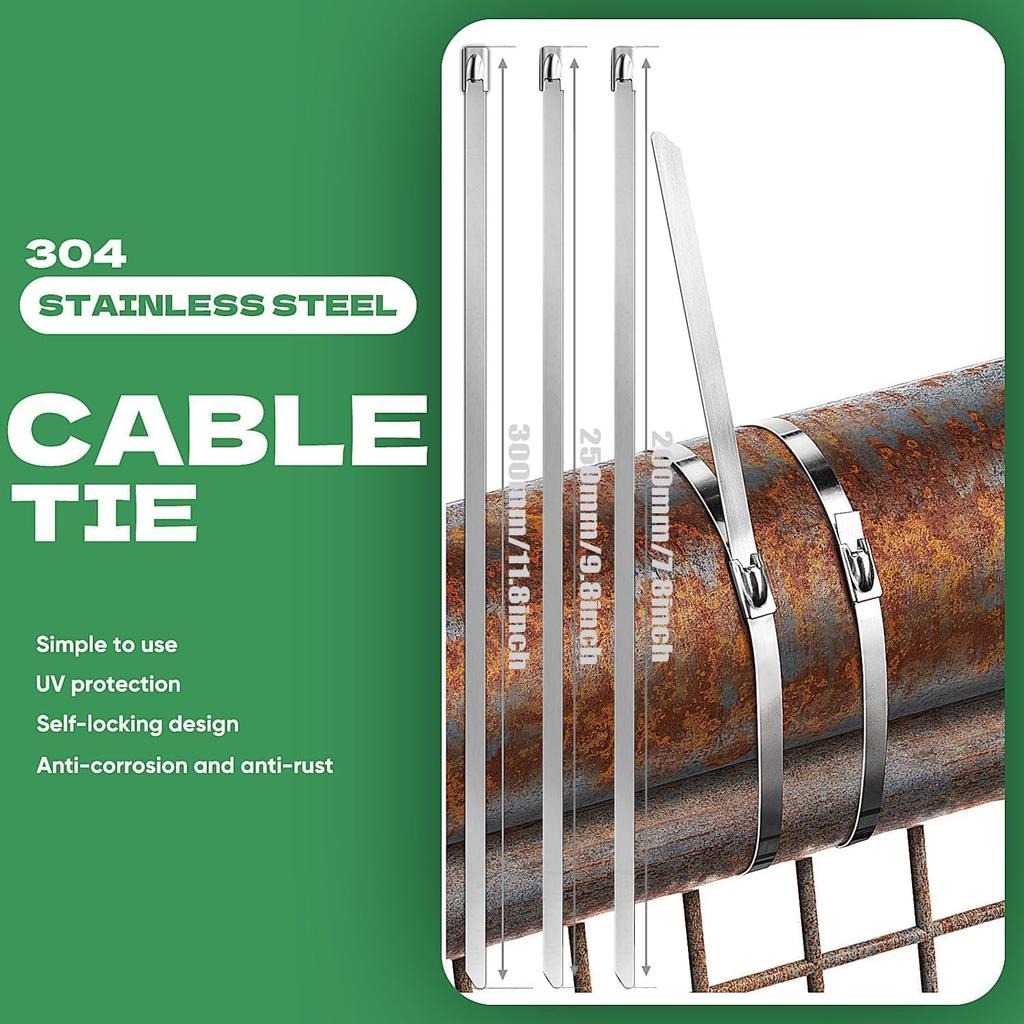 The Goethe Garden Cable Tie Gun Kit is a specialized tool for tightening and cutting stainless steel cable ties. It includes 200 UV-resistant,