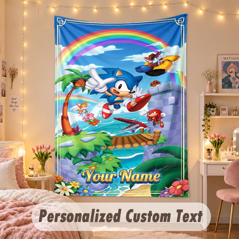 Custom Personalized Tapestry,Sonic Print Custom Name Text Wall Art Hanging for Bedroom