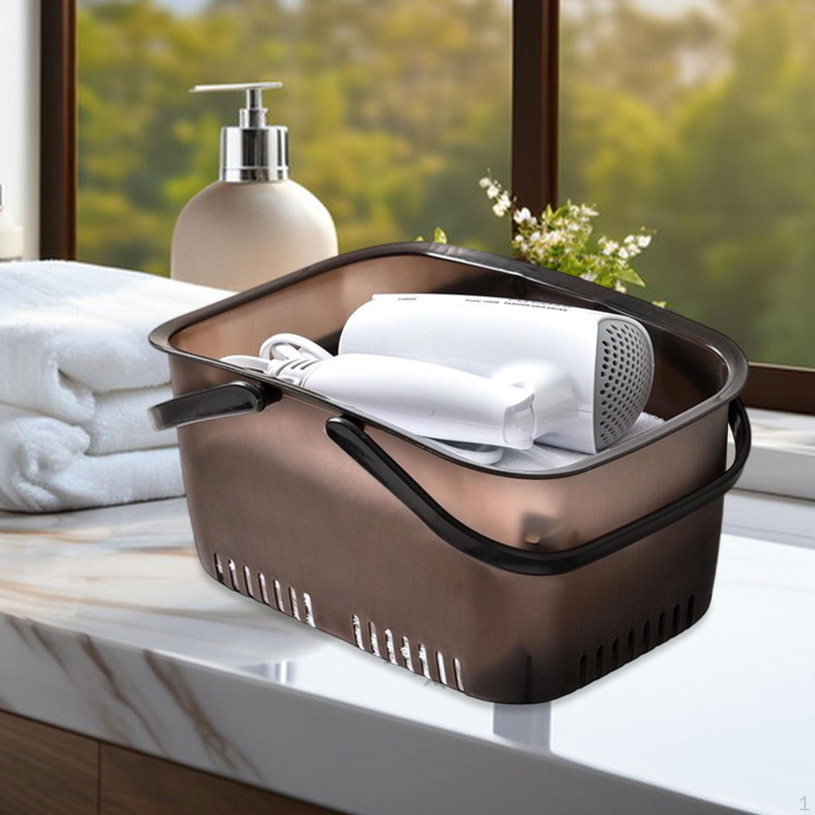 

Shower Basket Bathroom Organizer Portable with Drainage Holes Tote Storage for Camp Brown Red