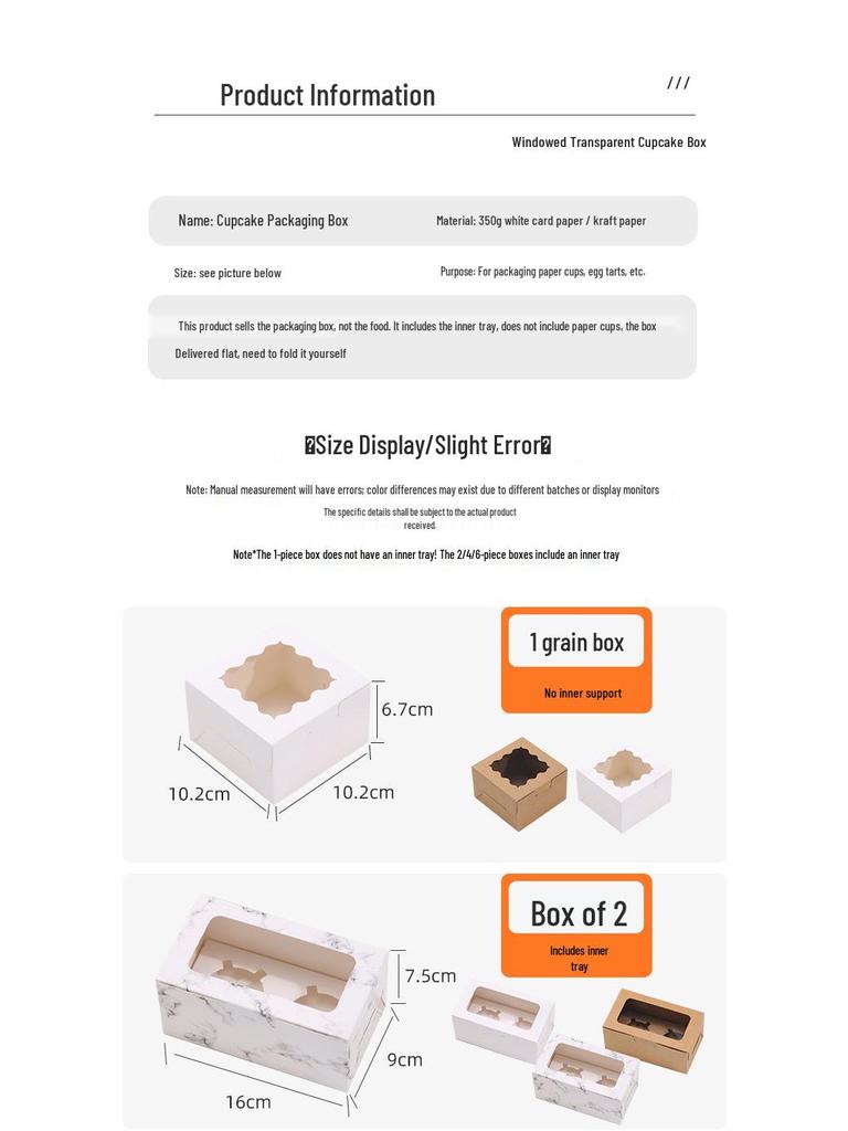 6-Pack Dessert Pastry Box, Thickened White Cardboard with 12 Cavities for Cupcakes or Tarts