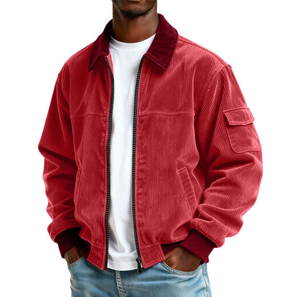 Men's Colorblock Corduroy Pocket Zipper Jacket Men's Plus Size Casual Sports Jacket