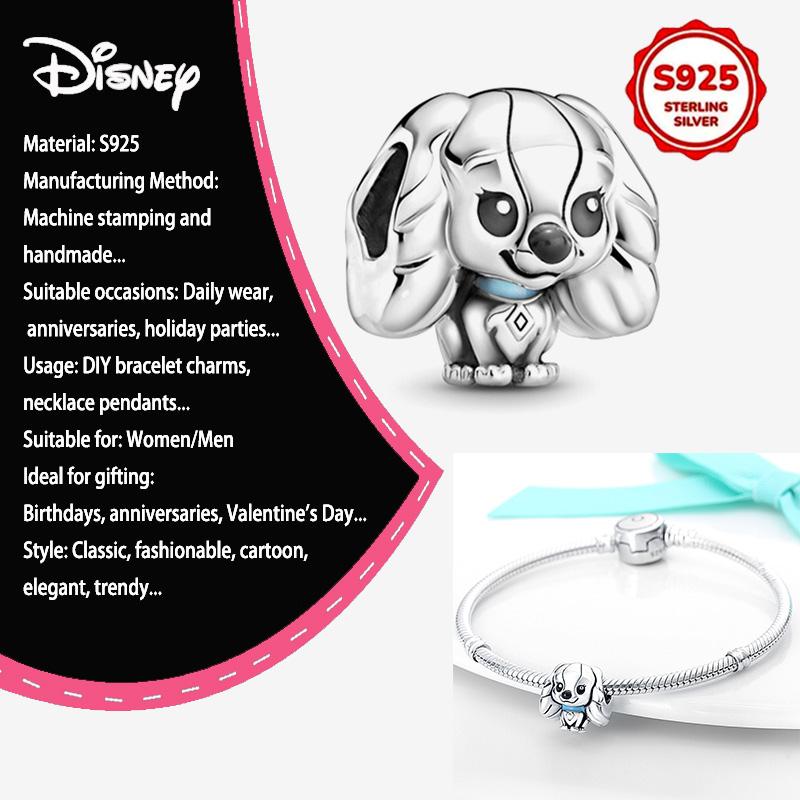New Disney 925 Silver Winnie & Stitch Charms for Bracelet Necklace DIY Jewelry Gifts Holiday Party