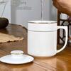 Gold Rim Ceramic Tea Strainer Cup with Lid and Mesh Filter