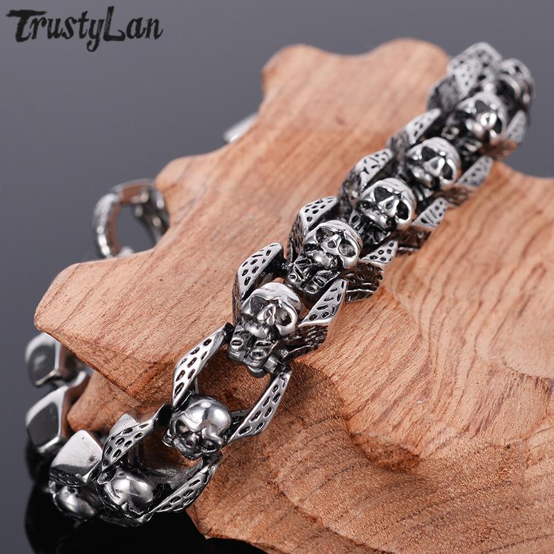 

Punk Rocker Skull Bracelet Men Heavy 316L Stainless Steel Men s Bracelets Gothic Jewellery Halloween Accessories 22cm