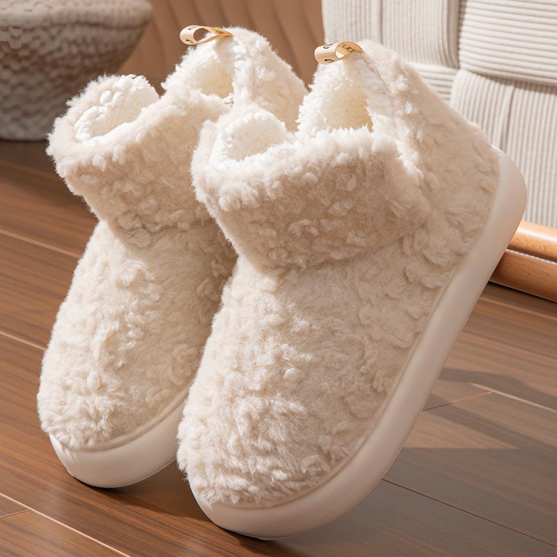 Men's and Women's Winter Waterproof Cotton Slippers - Silent, Plush, Warm, Thick Sole, Closed Heel, Deodorant Down Cloth