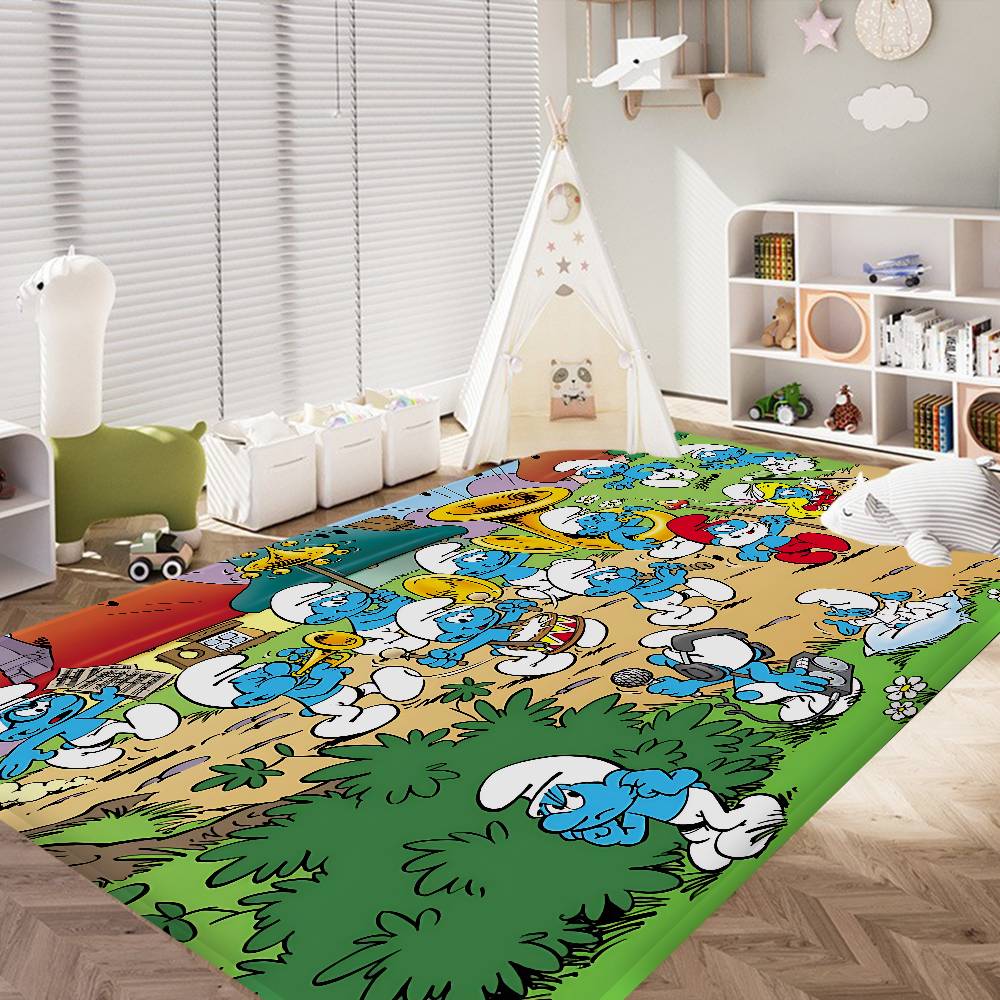 Cartoon S_Smurfs Floor Mat Rectangle Anti-slip Home Soft Badmat Front Door Indoor Outdoor Mat el Decor Mat