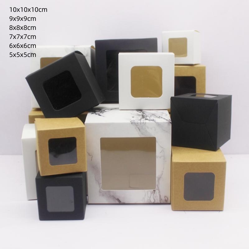 10 Pcs 5/6/7/8/9 Cm In Size, Black/white/kraft Paper/marble Grain Gift Box, Wedding Candy Box