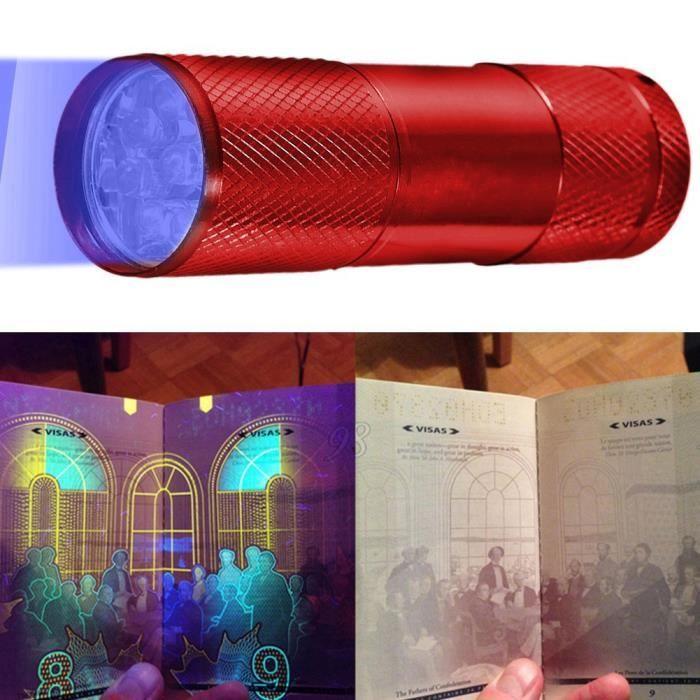 Flashlight - OMABETA - Mini UV Torch - 9 LEDs - 365-400 Nm - Red Aluminum
