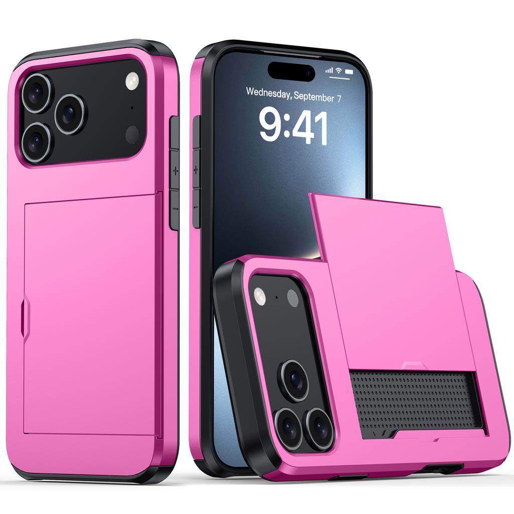 For iPhone 17 Pro Max Case with Card Holder TPU+PC Phone Back Cover